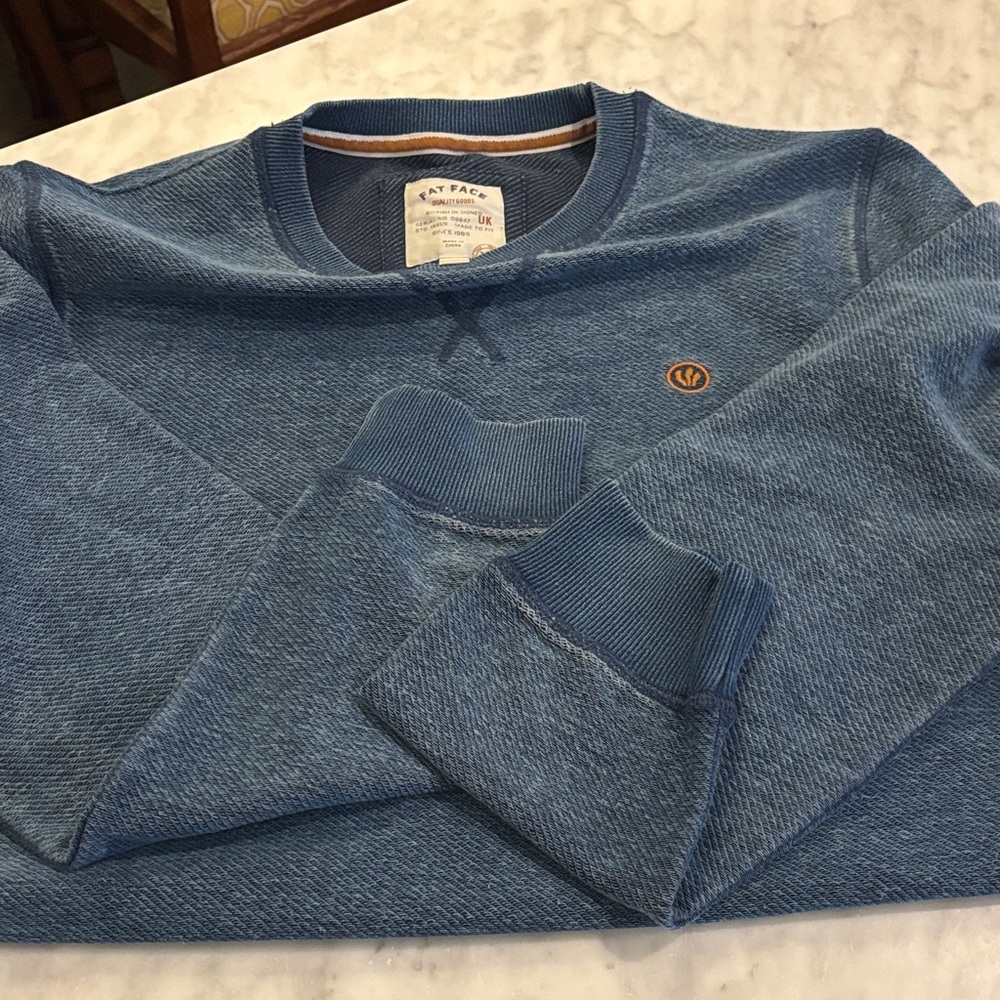 Fat Face Men's Textured Blue Crewneck Sweatshirt